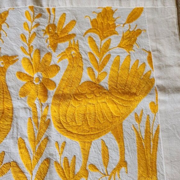 Otomi 20" Pillow Cover Only Oversized Square Hand Embroidered Yellow Birds NEW - Picture 6 of 11